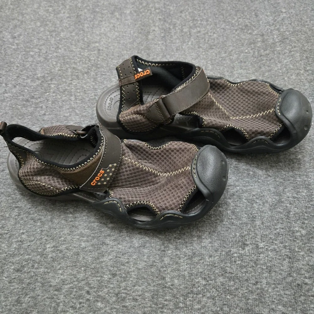 Crocs Swiftwater Mesh Sandal Mens 11 Brown Hiking Water Sport Fishermen Outdoors